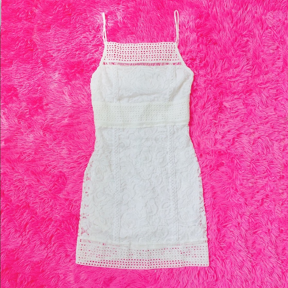 White lace cutout detail dress